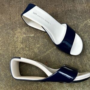 United Nude Navy and White Wedge Sandals